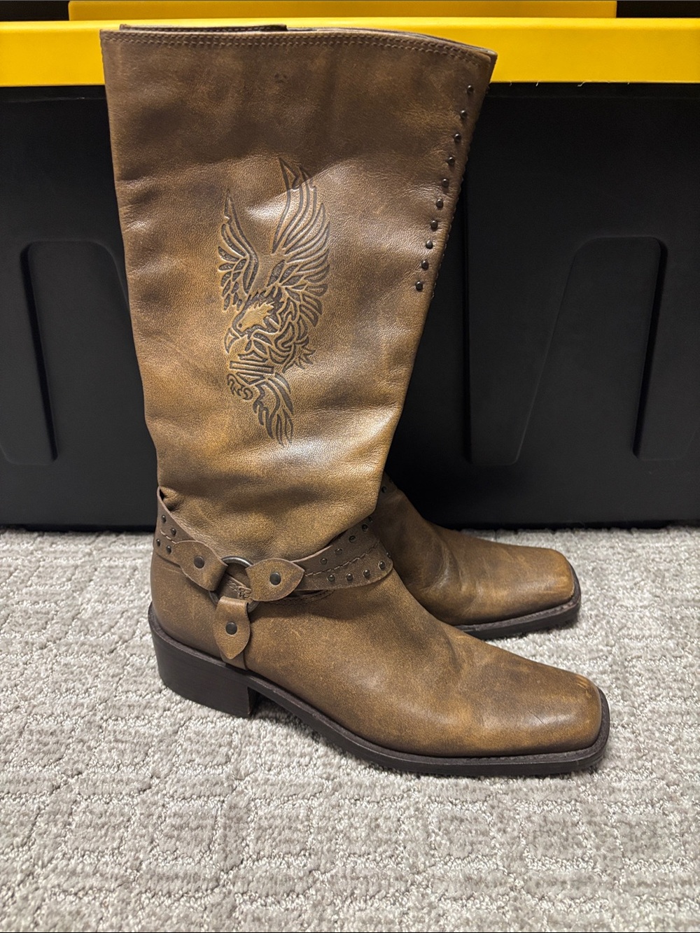 Harley-Davidson Brown Leather Mid-Calf Western Boots stock #85339. Size 7